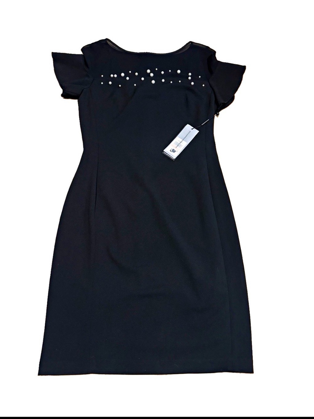 NEW Karl Lagerfeld Paris Black Sheath Dress Pearl Accent Cold Shoulder Size 2